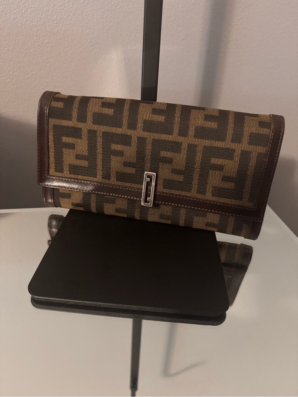 Fendi Brown and Tan FF Logo Continental Clutch Wallet